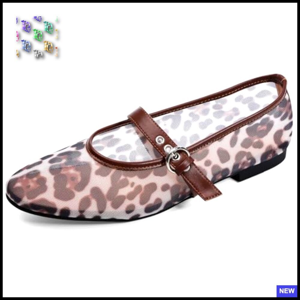 Mesh Ballet Flats Mary Jane Slip On Animal Print Elegant Breathable Casual Shoes - Picture 4 of 7